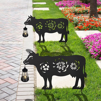 2Pack Solar Outdoor Garden Lights Stakes Solar Metal Flower Cow Lawn Deco Statue Patio, Outdoor Decor, Garden Decorations, Lawn Ornaments