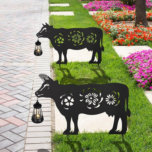 2Pack Solar Outdoor Garden Lights Stakes Solar Metal Flower Cow Lawn Deco Statue Patio, Outdoor Decor, Garden Decorations, Lawn Ornaments