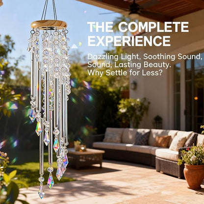 Crystal Wind Chimes - Glass Wind Chimes for Outside, Outdoor Crystal Suncatcher with Tuned Tubes, Reflective Windchimes Outdoors Unique, Hanging Prism Rainbow Maker Chandelier Home Decor (Snowflake#2)