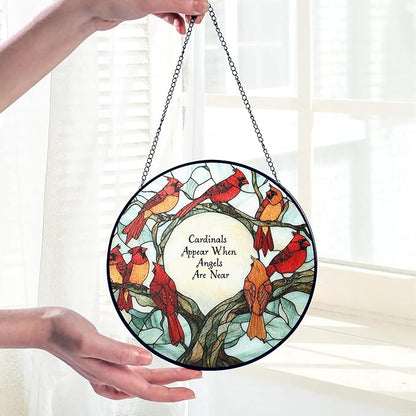 Cardinal Suncatcher Stained Glass Window Hanging Decor - Cardinal Remembrance Gifts, Cardinals Memorial Gifts for Loss of Loved One, Women Grandma Mom, Mothers Day Birthday Red Bird Lovers Gift