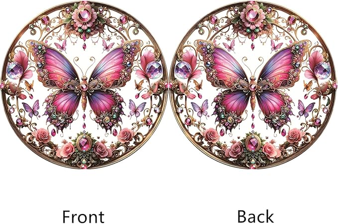 Butterfly Stained Window Hangings with Chain – Pink Floral Acrylic Ornament for Garden, Patio and Indoor Decor, Housewarming Gift for Mom, Grandma