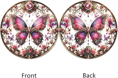 Butterfly Stained Window Hangings with Chain – Pink Floral Acrylic Ornament for Garden, Patio and Indoor Decor, Housewarming Gift for Mom, Grandma