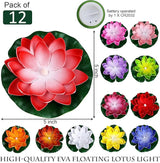 Waterproof Floating Lotus Light, 12PCS Floating Lily Light Water Activated 5 Inch Artificial Flowers Battery Operated for Wedding Pool Anniversary Garden Decoration(Mix-Color)