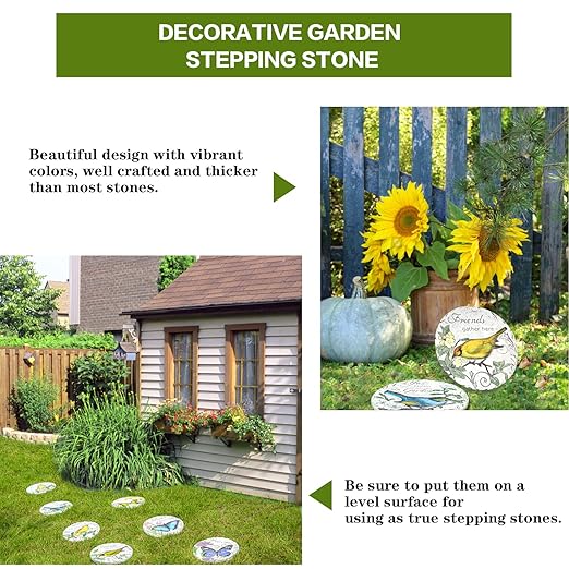 Sungmor 3PC Pretty Garden Stepping Stones, 9.5" Large Concrete Decorative Stones with Beautiful Pattern, Unique Outdoor Lawn Accents, Yard Walkway Flower Bed Wall Shelf Welcome Friends Decorations