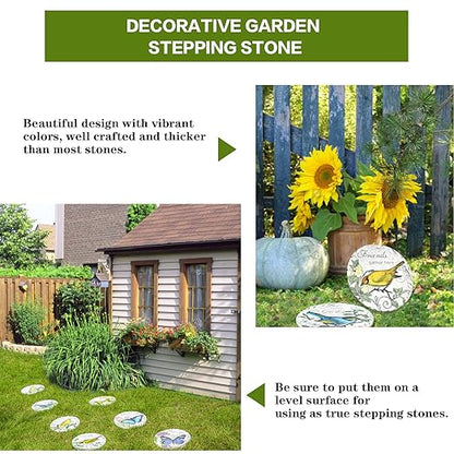 Sungmor 3PC Pretty Garden Stepping Stones, 9.5" Large Concrete Decorative Stones with Beautiful Pattern, Unique Outdoor Lawn Accents, Yard Walkway Flower Bed Wall Shelf Welcome Friends Decorations