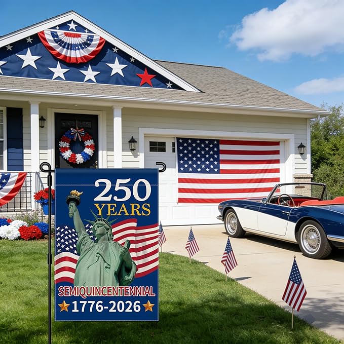 250th Anniversary America Garden Flag, 250 Anniversary USA Flag 1776-2026 Commemorative Patriotic 250 Years Banner 4th of July Yard Sign Double-Sided Waterproof Garden Flag 12x18 Inch