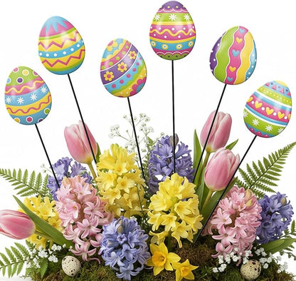 Shimeyao 6 Pcs Metal Easter Garden Stakes Happy Easter Metal Garden Signs Colorful Egg Shape Yard Stakes Outdoor Decor for Home Lawn Porch Holiday Front Backyard