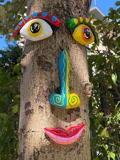 Tree Face Decor Outdoor, Cute Tree Faces Colorful Funny Outdoor Tree Faces Decor Creative Faces for Trees Garden Yard Tree Art Unique