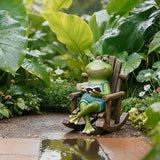 Flytime Frog Garden Decor, Outdoor Garden Statue,Frog on Rocking Chair,Suitable for Indoor and Outdoor Patios, Gardens, Flowers, and Lawns, A Whimsical Decoration(Coffee)