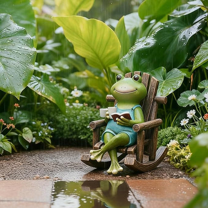 Flytime Frog Garden Decor, Outdoor Garden Statue,Frog on Rocking Chair,Suitable for Indoor and Outdoor Patios, Gardens, Flowers, and Lawns, A Whimsical Decoration(Coffee)
