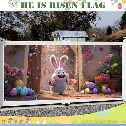 Easter Garage Door Banner Cover, Easter Bunny Colorful Eggs Spring Party Backdrop Decor, Garage Door Cover For Outdoor Yard Holiday Decoration (Cute Bunny)