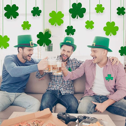 Whaline 24 Pcs Felt Hanging Shamrock St. Patrick's Day Lawn Decorations Indoor Outdoor Irish Clover Sign Decor for St. Patrick's Day Party Spring Holiday Ornaments