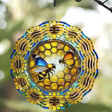 10 Inch Bee Wind Spinner, 3D Stainless Steel Hanging Kinetic Wind Sculpture for Home Garden Yard Art Lawn Balcony Window Porch Outdoor Indoor Decor