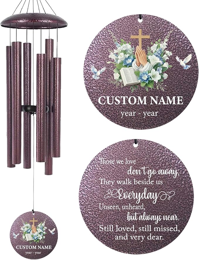 Personalized Deep Tone Wind Chimes Memorial, 30/36/45" Sympathy Wind Chimes Gifts for Loss of Loved One, Mom, Dad, Custom in Loving Memory of Loss Gifts, Produced in USA