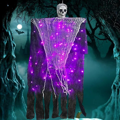 Halloween Decorations Outdoor, 2 Pack Hanging Light Ghost Spooky Skeletons Decor Supplies, Haunted Creepy House Halloween Flying Decoration with Yard Tree Porch Garden Party Indoor Décor
