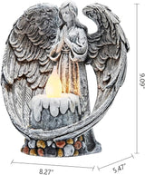 Angel Garden Statues Outdoor Cemetery Decorations for Grave Take The Cross Praying Wings Angel Figurine Cemetery Lights Patio Lawn Yard Porch Decorations 10.24 Inch