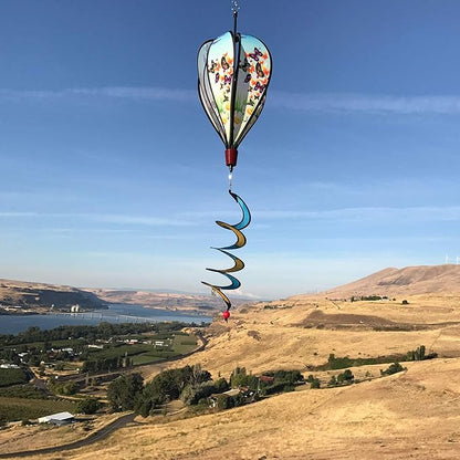 In the Breeze Butterfly Swarm 6-Panel Kinetic Hot Air Balloon Wind Spinner,11" W x 17" H, 26" Tail,1052