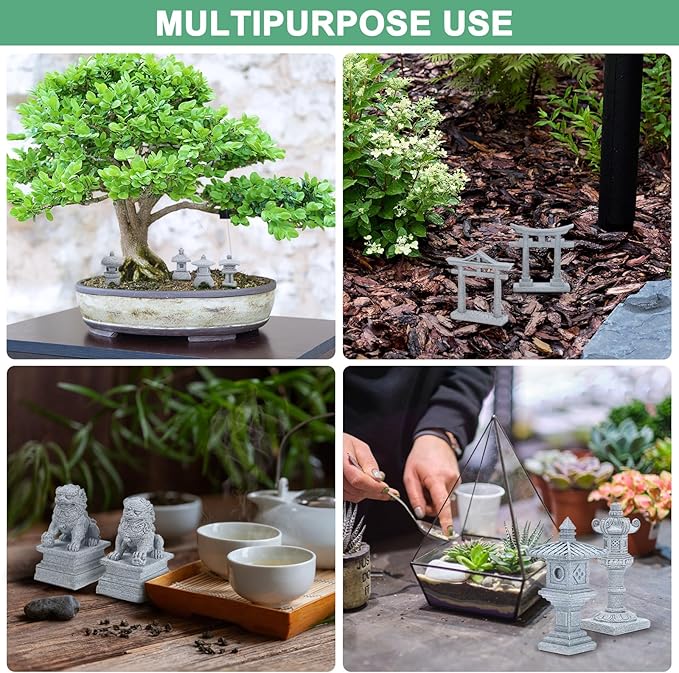 M METERXITY 2.7" H Miniature Torii Gate Ornaments with Plaque, Mini Chinese Gate Models Decorative Japanese Sandstone Tiny Home Landscape Accessories for Aquarium/Fish Tank/Garden Decor
