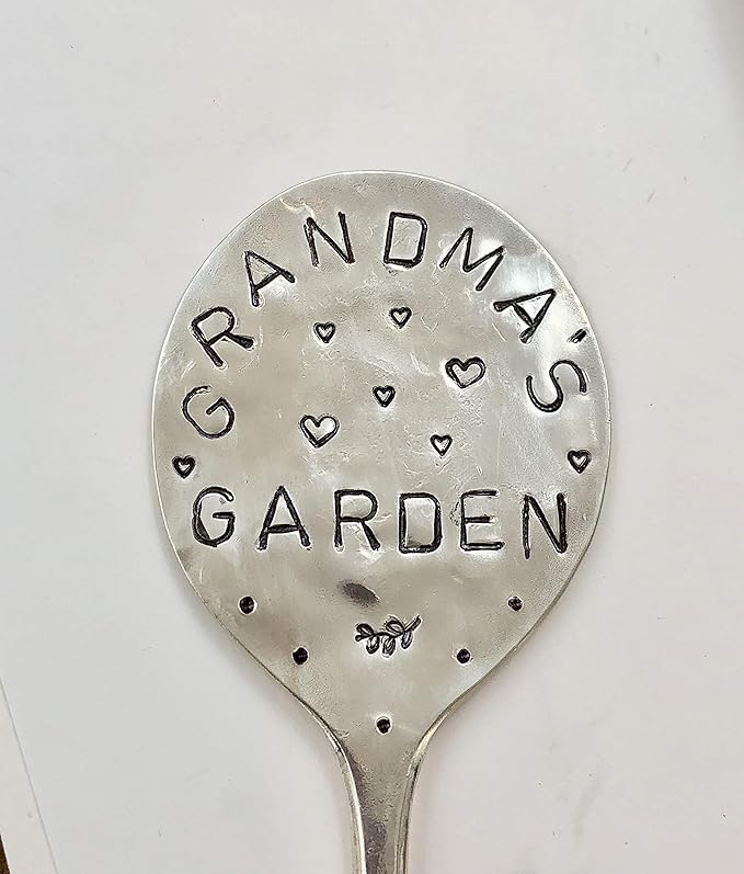 Garden Marker, Grandmas Garden with Hearts, recycled silver plate spoon, herb plant flower pot
