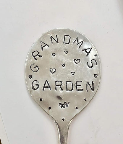 Garden Marker, Grandmas Garden with Hearts, recycled silver plate spoon, herb plant flower pot