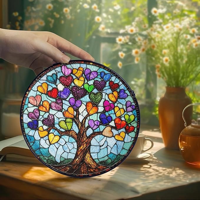 Tree of Life Stained Glass Suncatcher for Windows Hanging Home Decor Gifts for Women, Men, Thanksgiving for Mom Grandma, Wall Art Indoor & Garden Outdoor Decorations