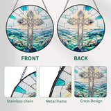 Sun Catcher Stained Glass Window Hanging 8 inch Green Cross Suncatcher Wall Art Home Decor Sun Catchers Decoration for Garden Home Housewarming Gifts