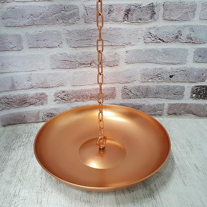 Copper Colored 11" Dia Iron Anchoring Basin with 17" Chain for Rain Chains, Rust-Resistant Plated Iron, Decorative Fountain Dish for Outdoor Garden, Lawn & Patio Water Features