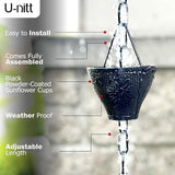 U-nitt Rain Chain Water Collection for Gutters Rainwater Catcher & Diverter, 8.5 FT Chains for Outside Garden, Sunflower Cups, Roof Downspout, Works with Heavy Rain, w/Gutter Clip for Rainchains