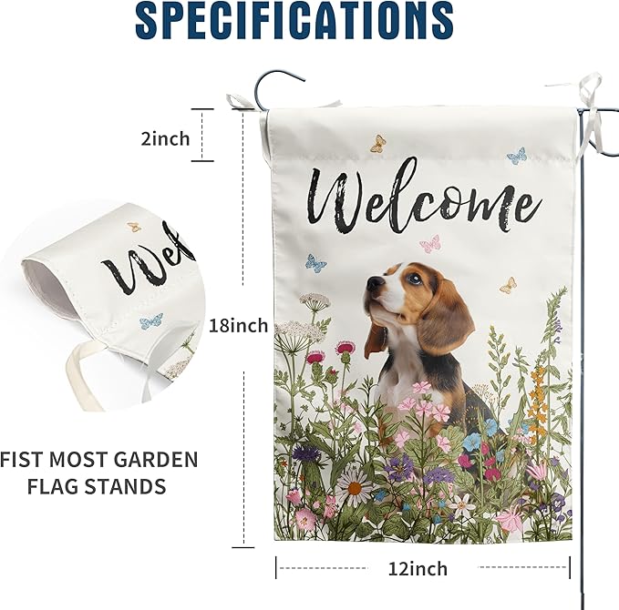 Spring Summer Garden Flag Floral Beagle Yard Flag Flower Dog Garden Flags for Outside Small Outdoor Welcome Flags 12x18 Double Sided