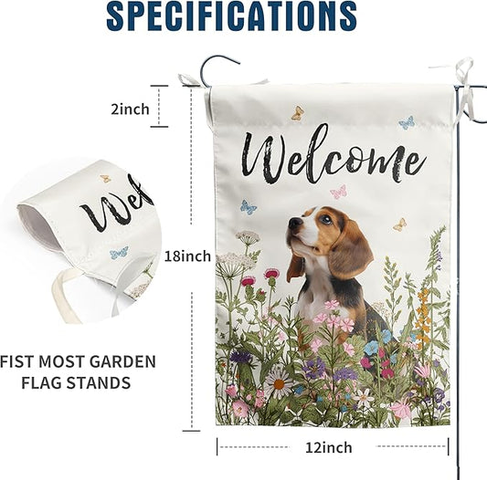 Spring Summer Garden Flag Floral Beagle Yard Flag Flower Dog Garden Flags for Outside Small Outdoor Welcome Flags 12x18 Double Sided