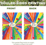 Be Kind Garden Flag Colorful Positive Message Outdoor Yard Flags Rainbow Heart Art House Banner for Teachers Schools Classrooms Front Porch Patio Community Welcome Kindness Decor 12x18 Inch