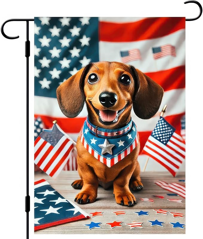 BlissYard Patriotic American Flag Dachshund Dog 4th Of July Garden Flag 12x18 Inch Double Sided Vertical Decoration Yard Small Flag Outside Holiday Seasonal Outdoor for Independence Day Memorial Day
