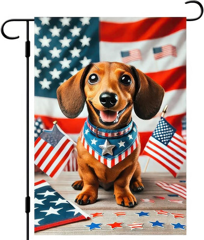 BlissYard Patriotic American Flag Dachshund Dog 4th Of July Garden Flag 12x18 Inch Double Sided Vertical Decoration Yard Small Flag Outside Holiday Seasonal Outdoor for Independence Day Memorial Day