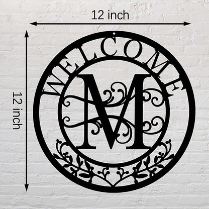 Metal Monogrammed Initial Welcome Sign, Metal Letter Wall Art Decor, Name Sign for Home Porch Front Door Outdoor (M)