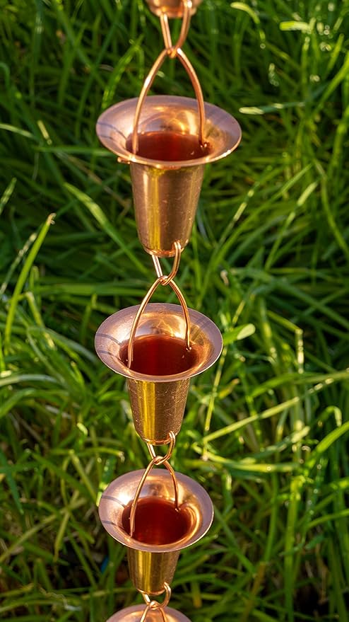 Stanwood Rain Chain Bell/Cup Shaped Copper Rain Chain, 8-Feet