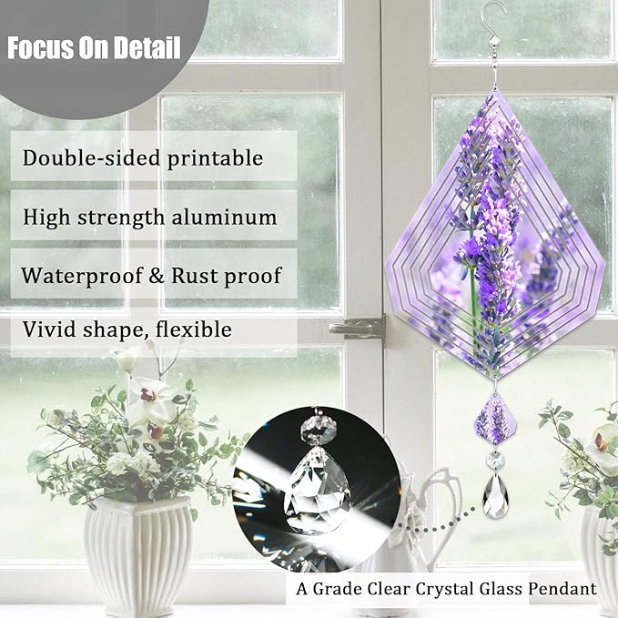 4Pack 11inch Sublimation Wind Spinner Blanks 3D Aluminum Metal Wind Sculpture Kinetic Spinners for Yard and Garden Indoor Art Ornaments Hanging Decoration (Diamond)
