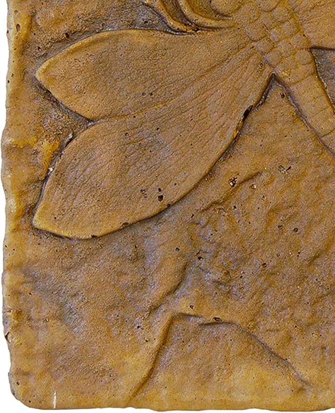 Athens Autumn Wheat Dragonfly Stepping Stone, 12” Square Concrete Garden Accent with Raised Dragonfly Design, Durable Outdoor Patio or Pathway Decor, Natural Brown Tones, Hand Cast Artisan Finish