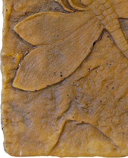 Athens Autumn Wheat Dragonfly Stepping Stone, 12” Square Concrete Garden Accent with Raised Dragonfly Design, Durable Outdoor Patio or Pathway Decor, Natural Brown Tones, Hand Cast Artisan Finish