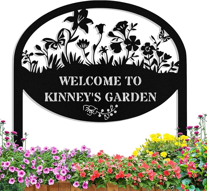 Personalized Metal Garden Signs with Stake, Custom Garden Signs for Outside Waterproof, Customized Name Sign Yard Lawn Gardens Decor Gardening Gifts for Moms Grandmas Gardeners