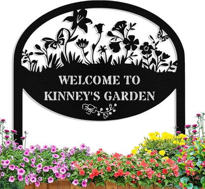 Personalized Metal Garden Signs with Stake, Custom Garden Signs for Outside Waterproof, Customized Name Sign Yard Lawn Gardens Decor Gardening Gifts for Moms Grandmas Gardeners