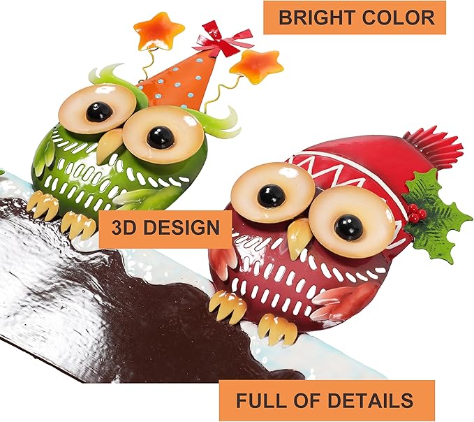 Bright Color Metal Owl Couple Garden Stake - Hanging Decor for Fence or Wall, Outdoor Yard Art with Message Board for Patio, Porch, Lawn for Couples Housewarming
