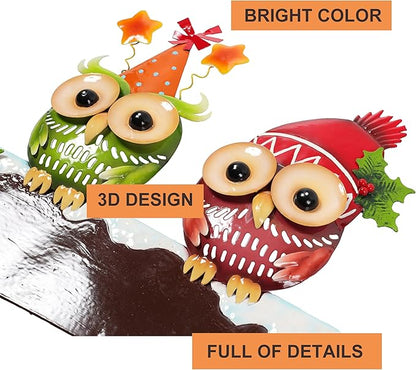 Bright Color Metal Owl Couple Garden Stake - Hanging Decor for Fence or Wall, Outdoor Yard Art with Message Board for Patio, Porch, Lawn for Couples Housewarming