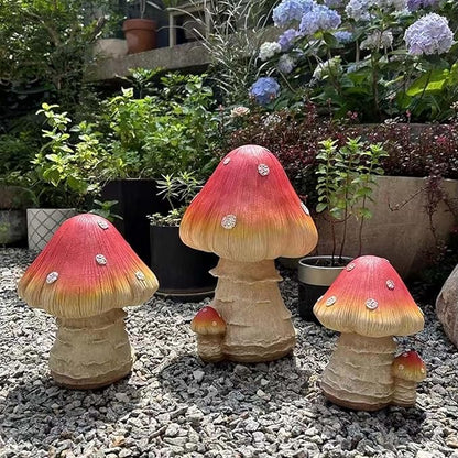 Mushroom Decor Fairy Garden Accessories - Outdoor Garden Decor 3pcs Mushrooms Ornament for Garden Decoration Garden Gnome's Favorite Mushroom Statues (3pcs Red)