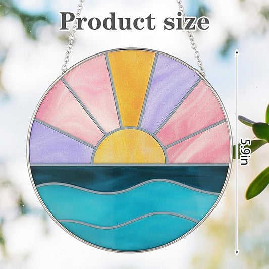 Colingmill Sun Plant Suncatcher Cute Stained Glass Greenhouse Suncatcher Ornament Light Catcher for Christmas Tree Rustic Xmas Garden Window Family Art Wall Decor