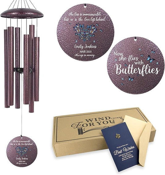 Personalized Tree of Life Wind Chimes Memorial Gifts for Loss of Loved One, 32 inch Deep Tone Metal Wind Chimes for Outside, Sympathy Gifts for Rememberance, Produced in USA