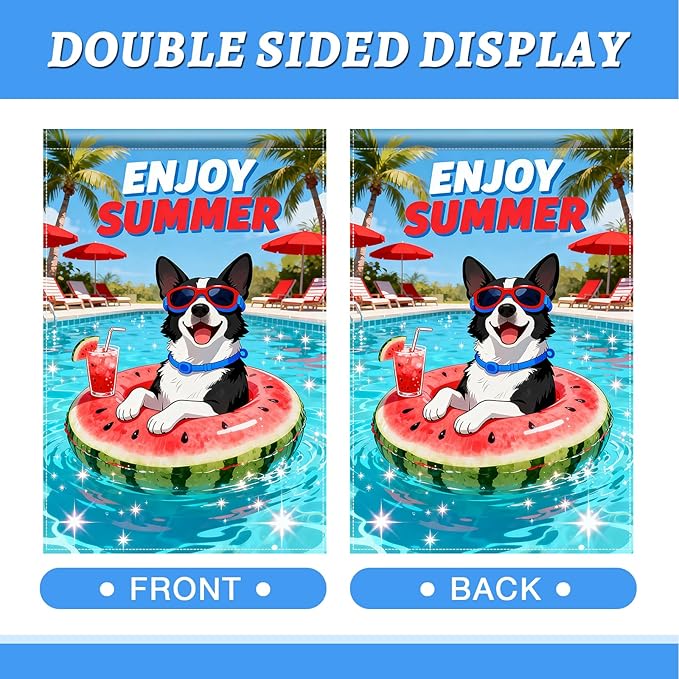 BlissYard Enjoy Summer French Bulldog Garden Flag 12x18 Double Sided Vertical Outdoor Pool Party Dog Decor Sunglasses Float Yard Lawn Patio Tropical Banner