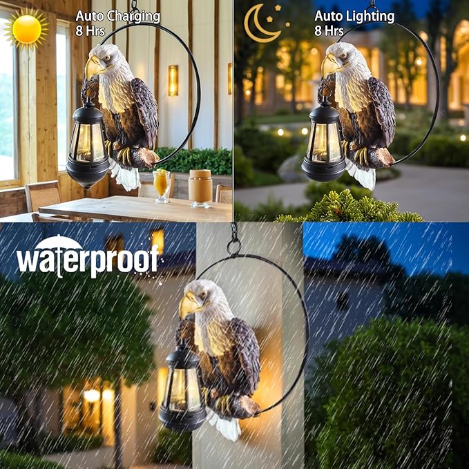 Solar-Powered Eagle Statue - 11.81 Inch Resin Outdoor Yard Art for Patio, Garden, Lawn | Ideal Housewarming & Birthday Gifts for Grandma, Mom & Women