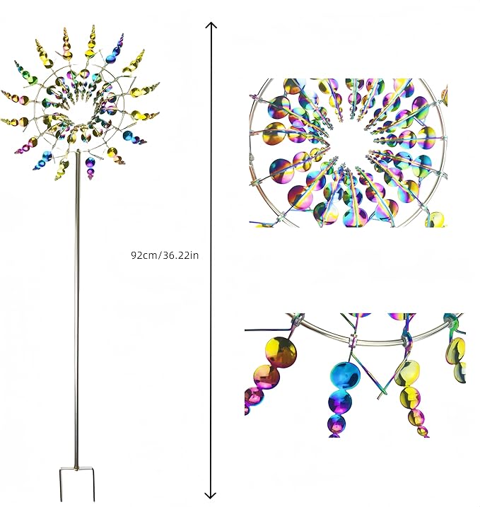 Outdoor Metal Wind Spinner for Yard and Garden,Shirem Magical Metal Windmill for Backyards,Wind Kinetic Sculpture,Wind Spinners Outdoor Clearance,Shirem Wind Spinner,12 inches *36 inches, Colorful