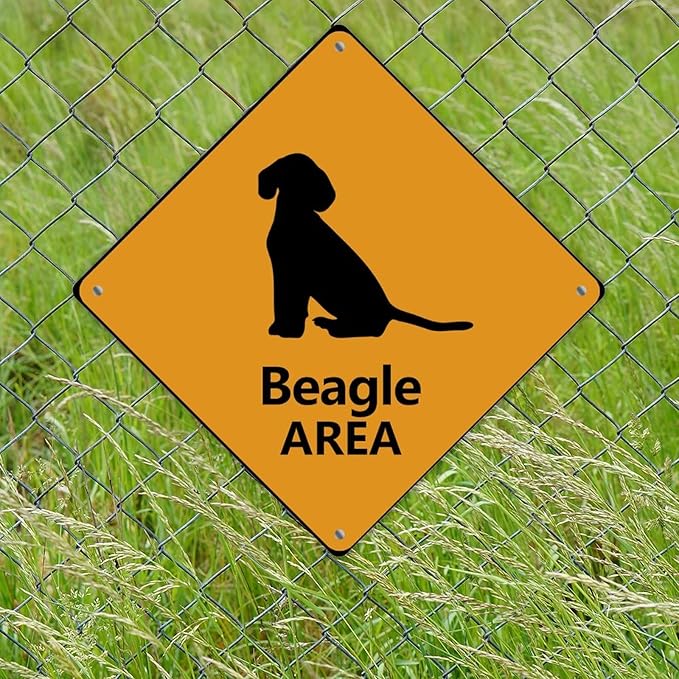 Warning Beagle Area Aluminum Metal Sign Beagle Dog Caution Crossing Xing Street Sign Yellow Diamond Shape Funny Metal Sign For Indoor Outdoor Highway15x15in