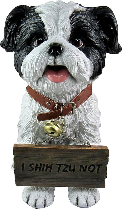 DWK Front Porch Dog Outdoor Welcome Sign Decorative Statue | Cute Dog Welcome Sign for Front Porch Standing | Decorative Garden Statues - Shih Tzu